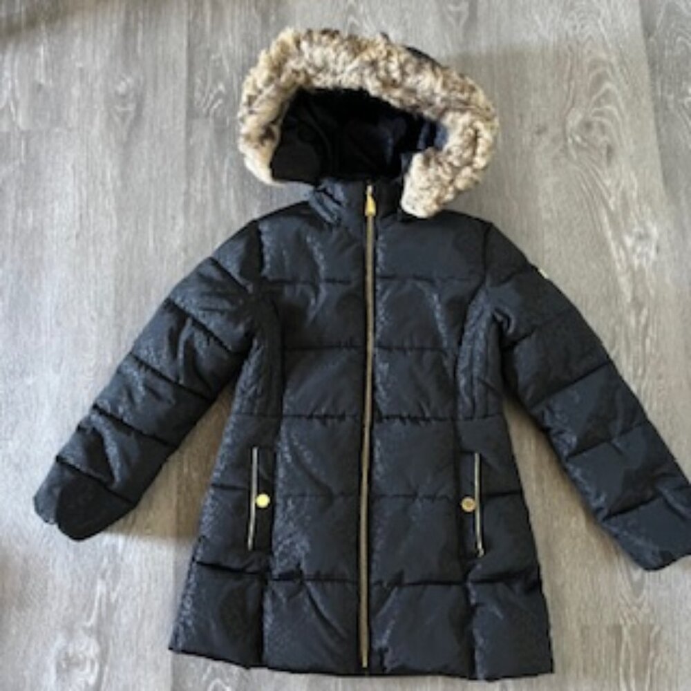 🧡3/15 Michael Kors Black Gold Winter Jacket Removable Hood Girls 10/12